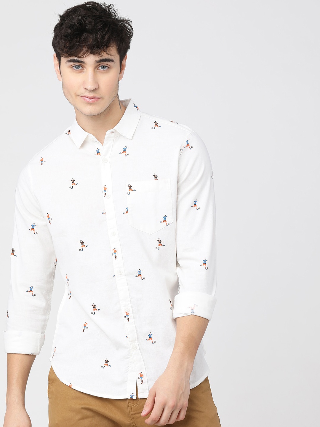 

KETCH Slim Fit Printed Casual Shirt, White