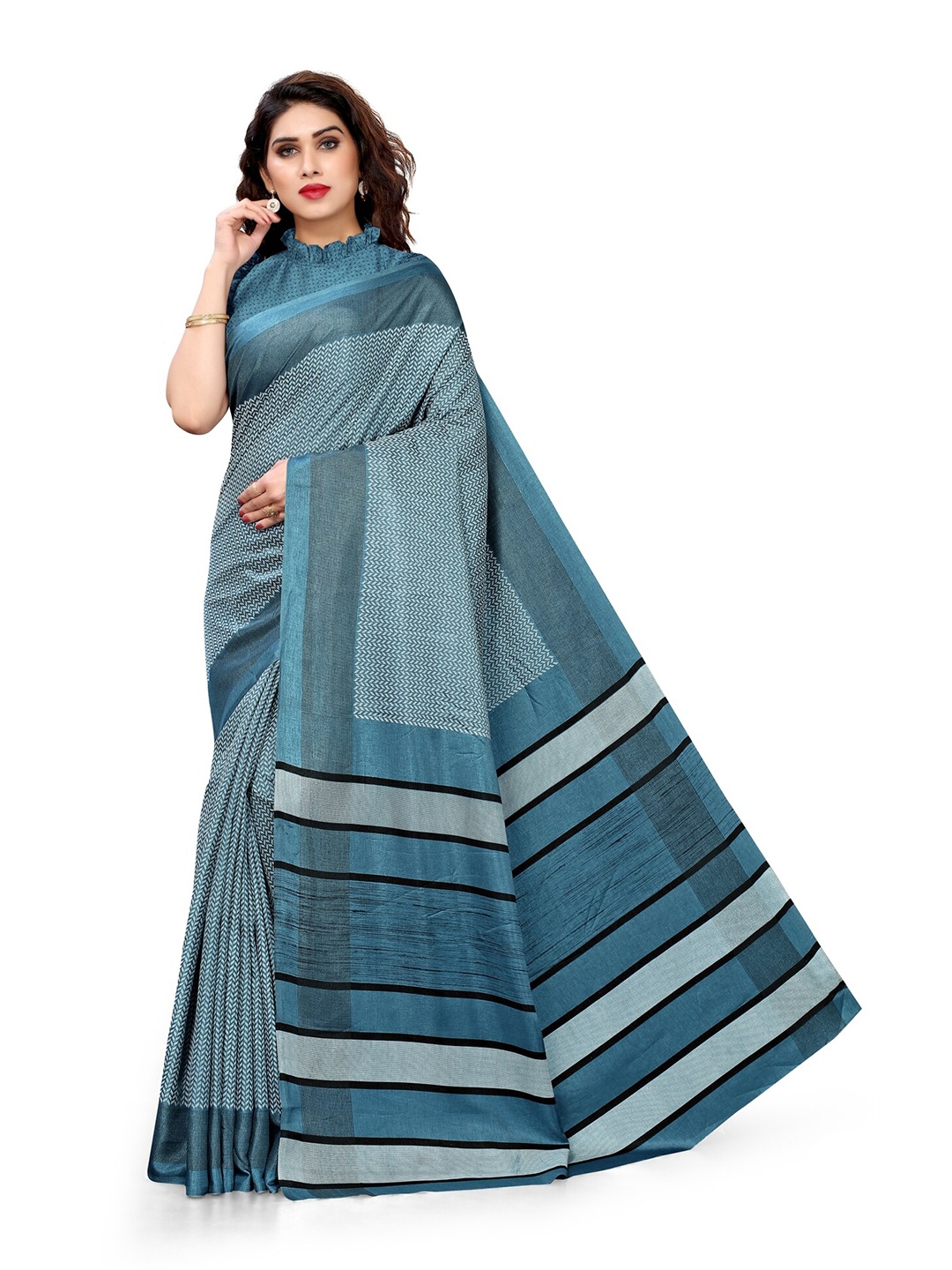 

KALINI Turquoise Blue & Grey Art Silk Saree
