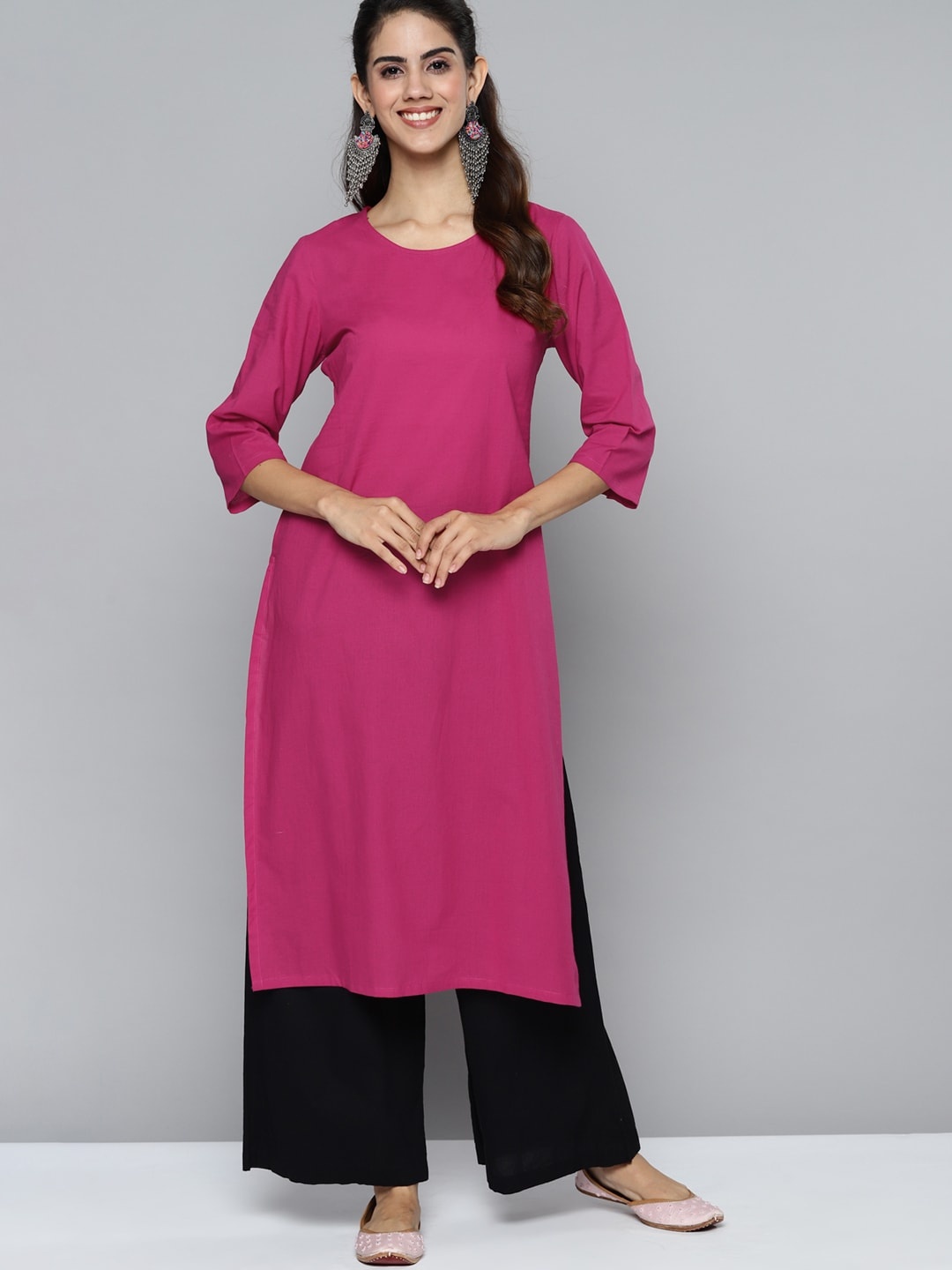 

HERE&NOW Women Pink Solid Pure Cotton Kurta