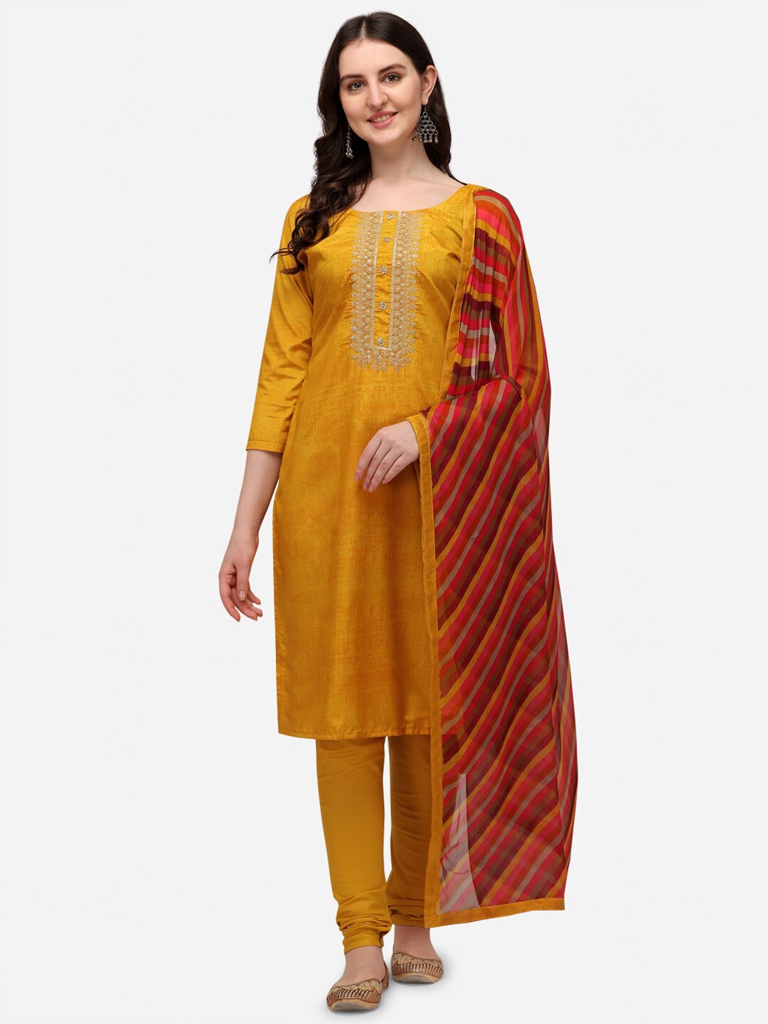 

RAJGRANTH Yellow & Red Embroidered Unstitched Dress Material