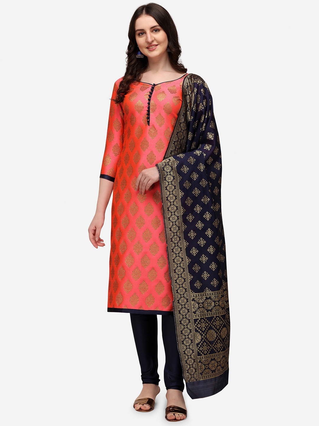 

RAJGRANTH Pink & Navy Blue Printed Unstitched Dress Material