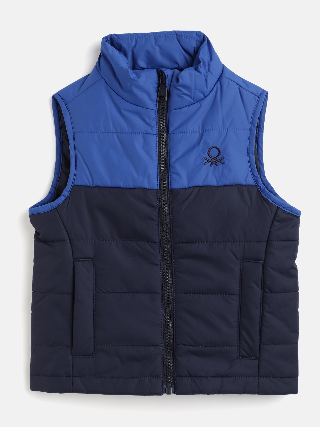 

United Colors of Benetton Boys Navy Blue Colourblocked Sleeveless Padded Jacket