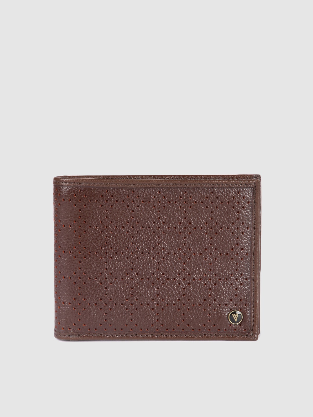 

Van Heusen Men Brown Geometric Self Design Cut Work Leather Two Fold Wallet