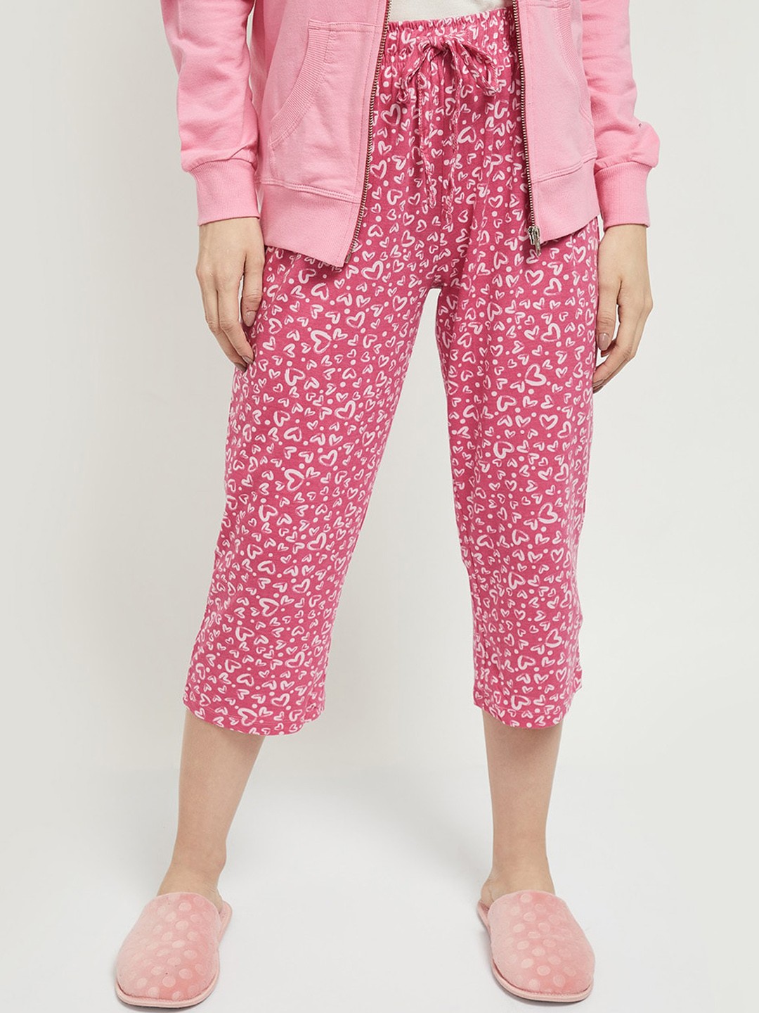 

max Women Fuchsia Pink & White Printed Lounge Capris