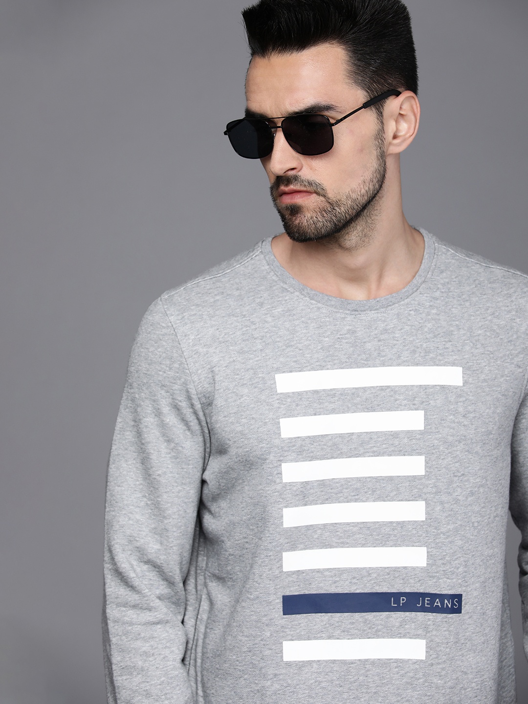 

Louis Philippe Jeans Men Grey Striped Sweatshirt