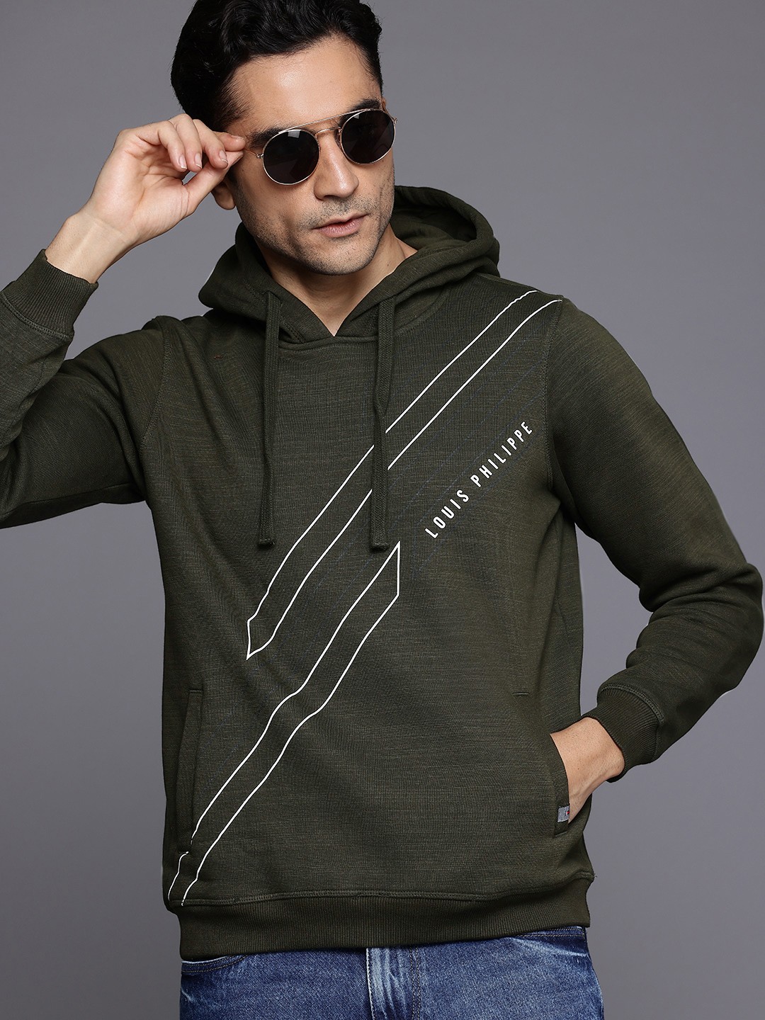 

Louis Philippe Sport Men Striped Hooded Sweatshirt, Olive