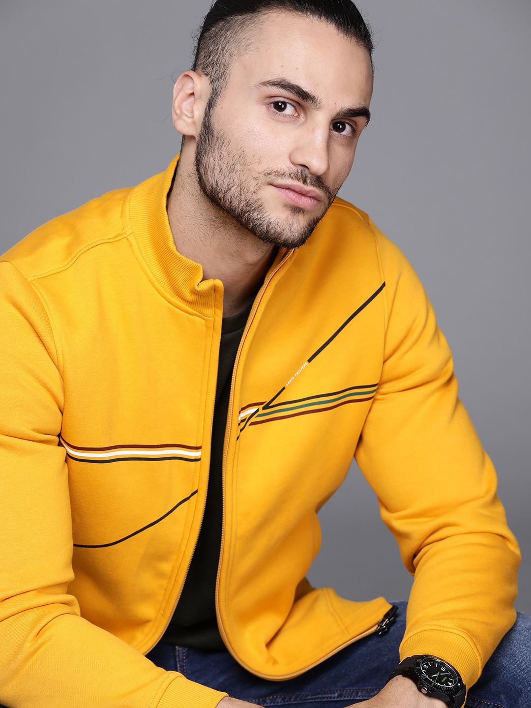 

Louis Philippe Sport Men Yellow Striped Sweatshirt