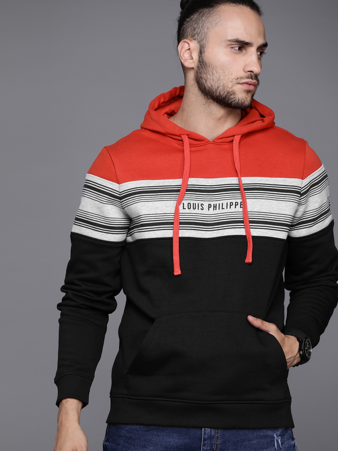 

Louis Philippe Sport Men Red Colourblocked Hooded Sweatshirt