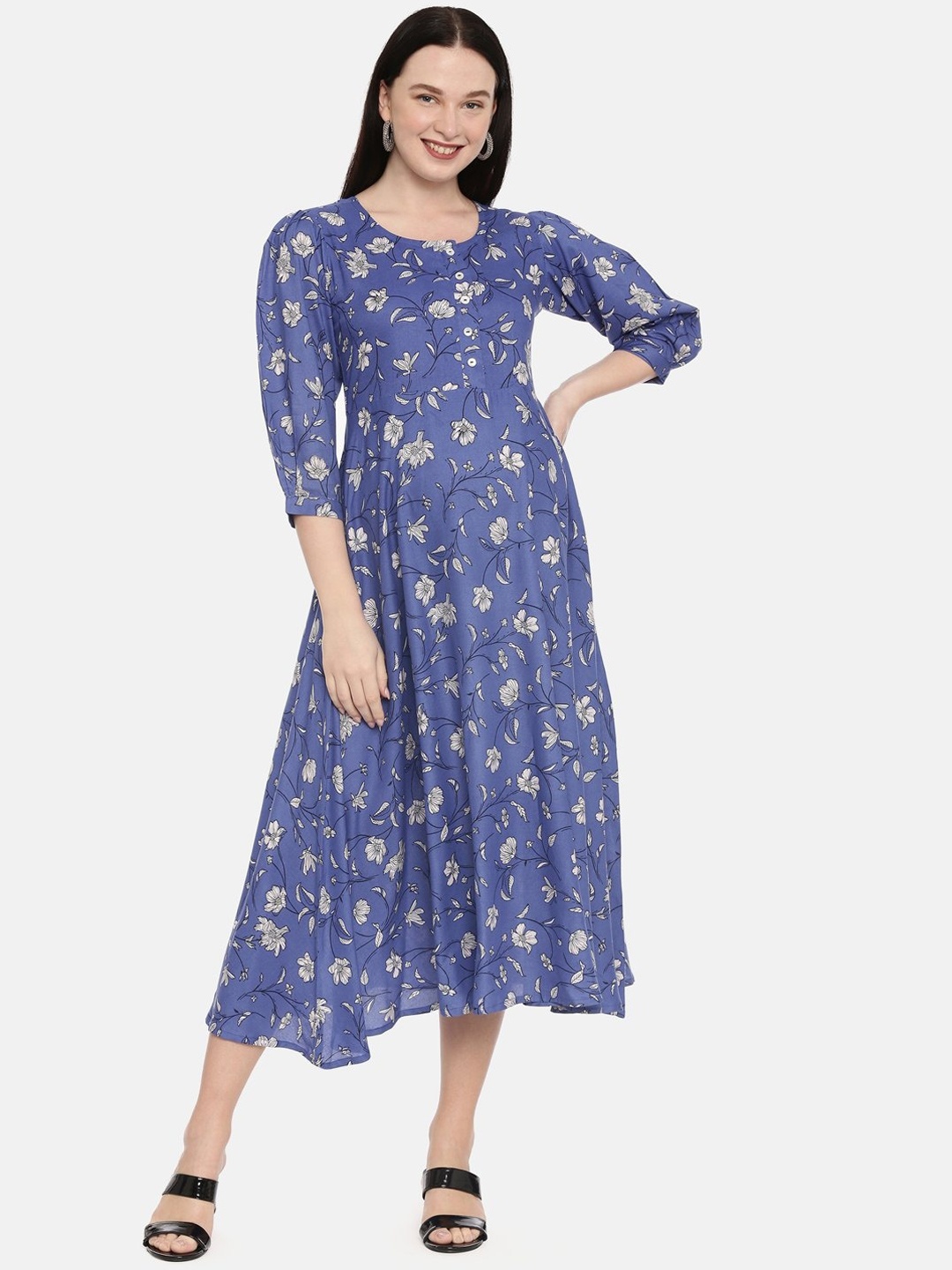 

The Mom Store Blue Floral Maternity Midi Dress