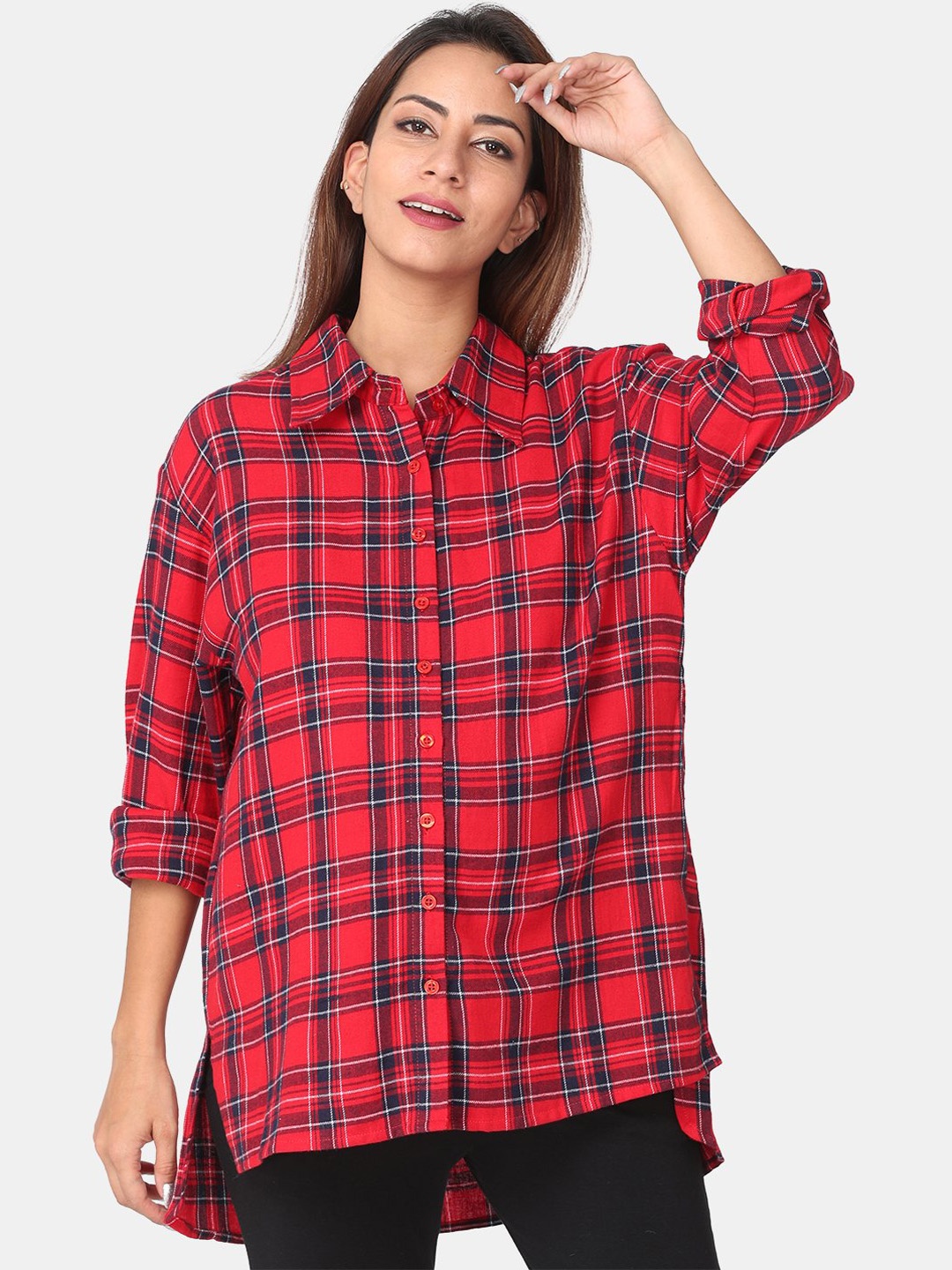 

The Mom Store Women Red & Black Tartan Checks Opaque Pure Cotton Maternity Shirt