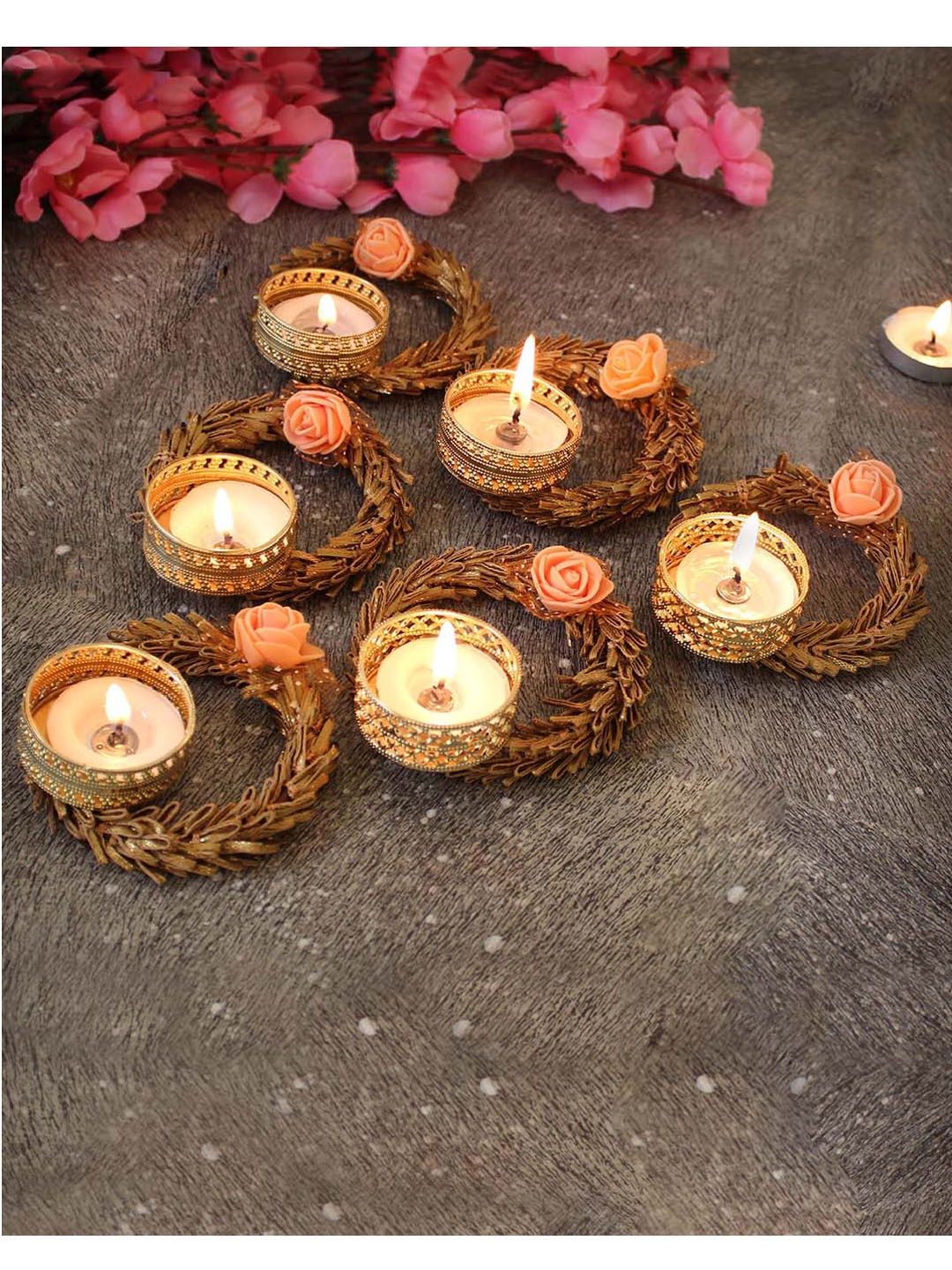 

TIED RIBBONS Set Of 6 Multicoloured Decoartive Artificial Flower Tealight Candle Holder, Multi