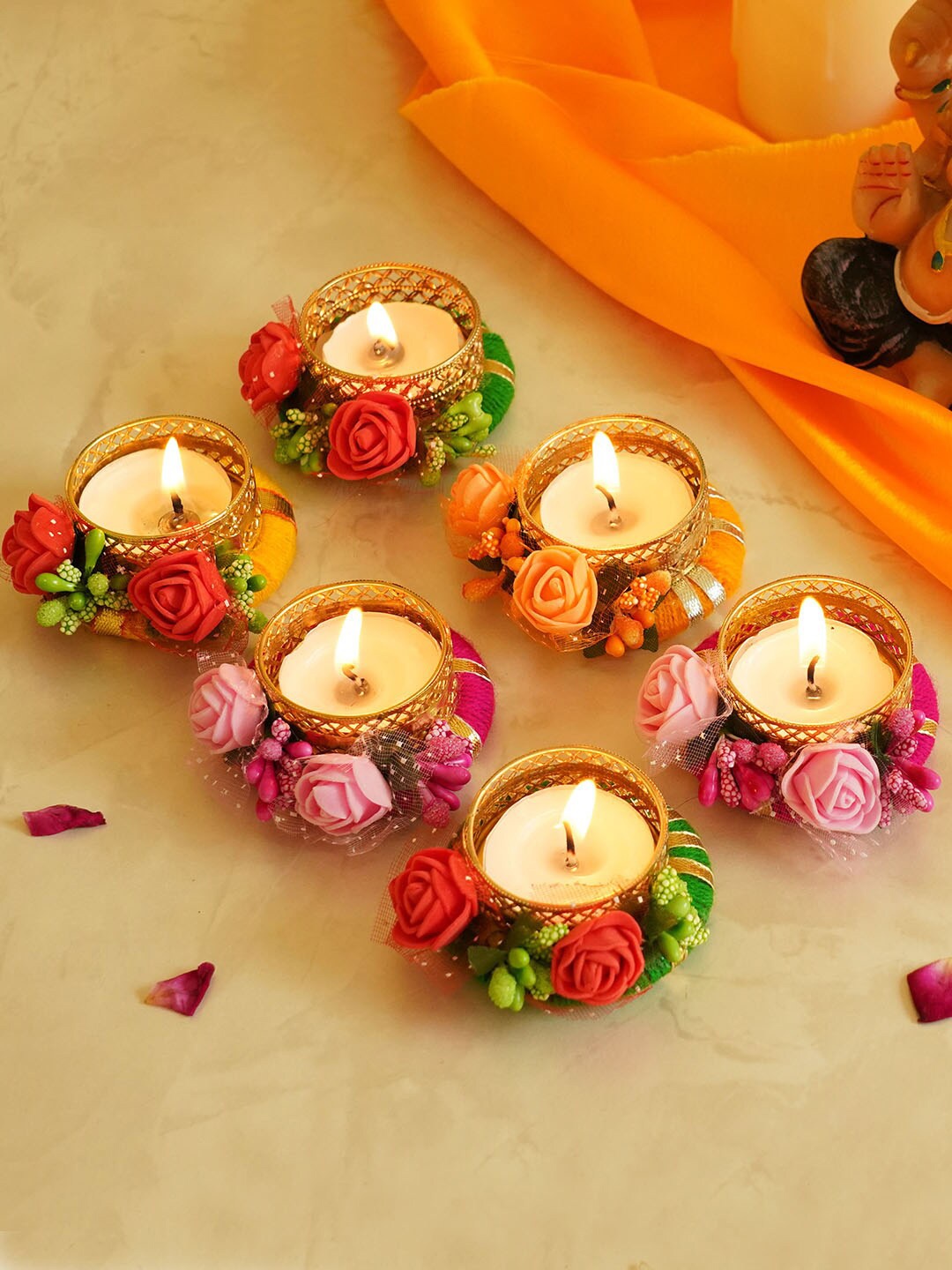 

TIED RIBBONS Set of 6 Tealight Candle Holder, Multi