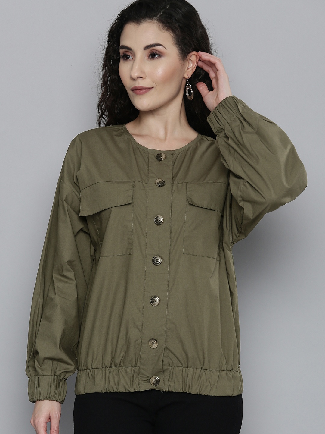 

SCOUP Women Green Cotton Tailored Jacket