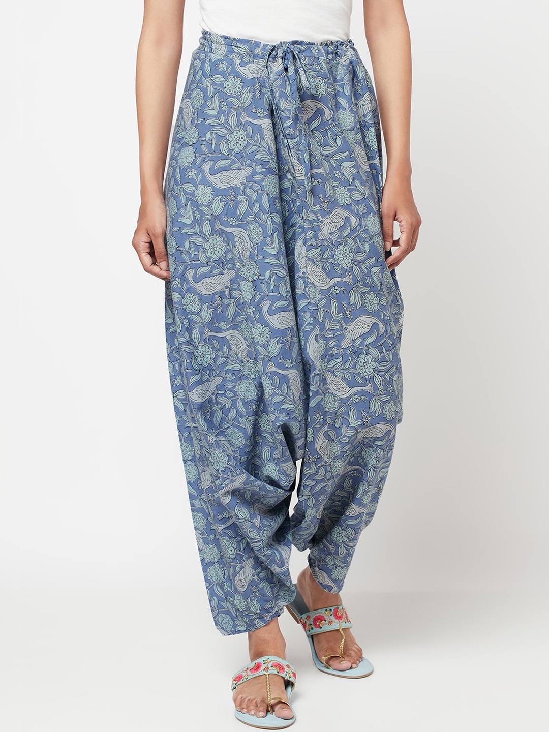 

Fabindia Women Blue & Grey Printed Cotton Harem Pants