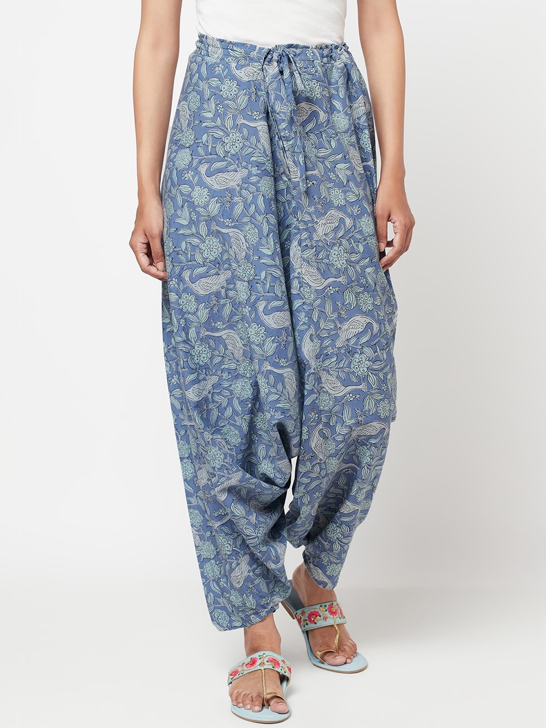 

Fabindia Women Blue & White Printed Cotton Harem Pants