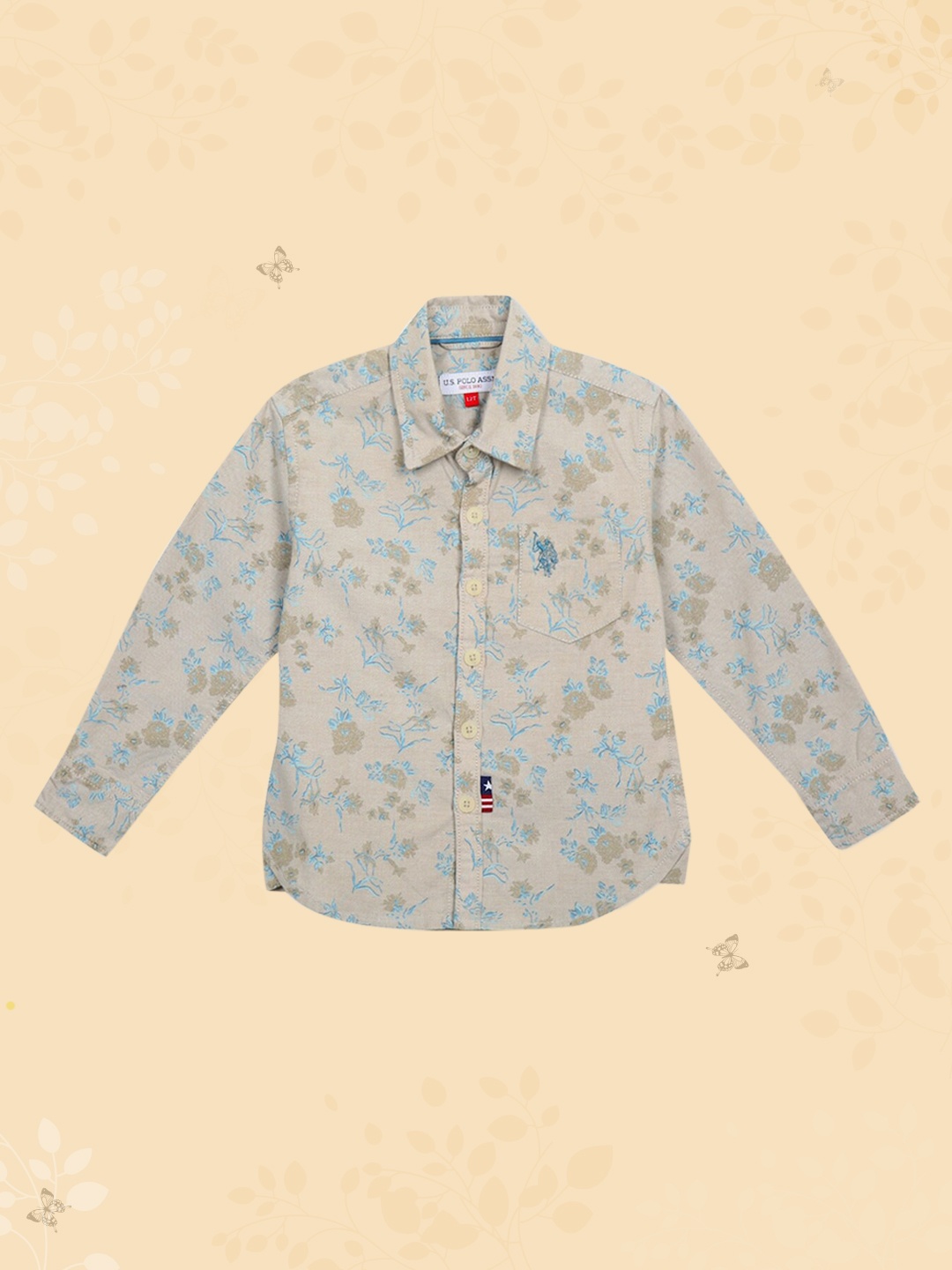 

U.S. Polo Assn. Kids Boys Beige Opaque Printed Casual Shirt