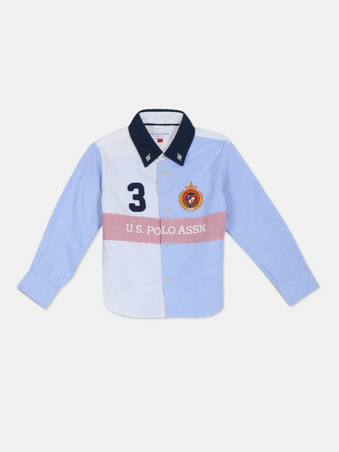 

U.S. Polo Assn. Kids Boys Blue Opaque Colourblocked Cotton Blend Casual Shirt