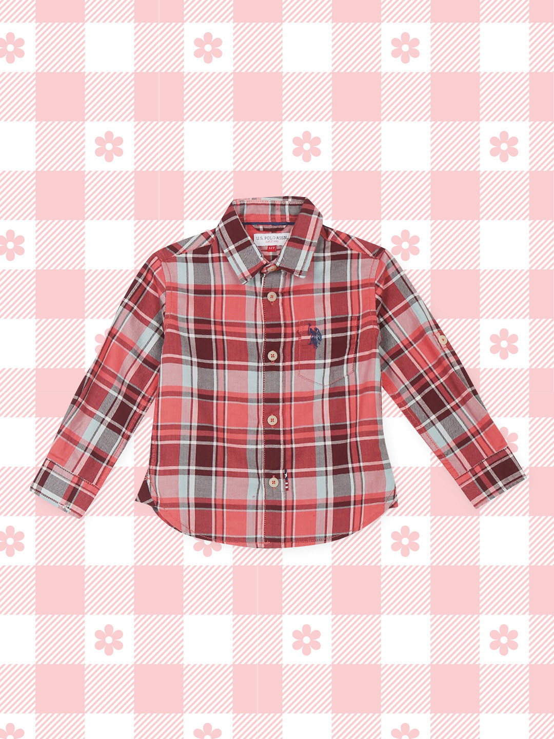 

U.S. Polo Assn. Kids Boys Coral Tartan Checks Opaque Checked Casual Shirt