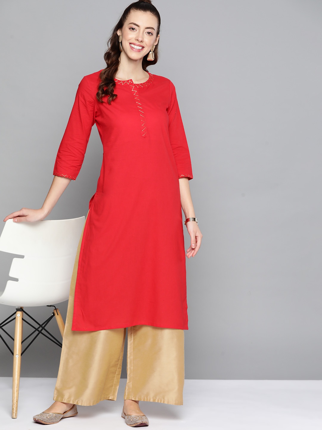 

HERE&NOW Women Red Thread Work Kurta