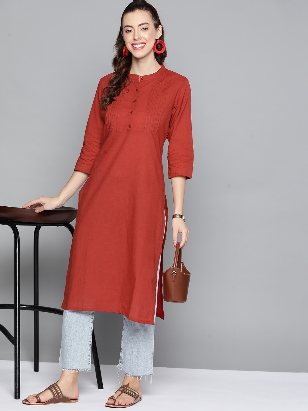 

HERE&NOW Women Maroon Solid Kurta