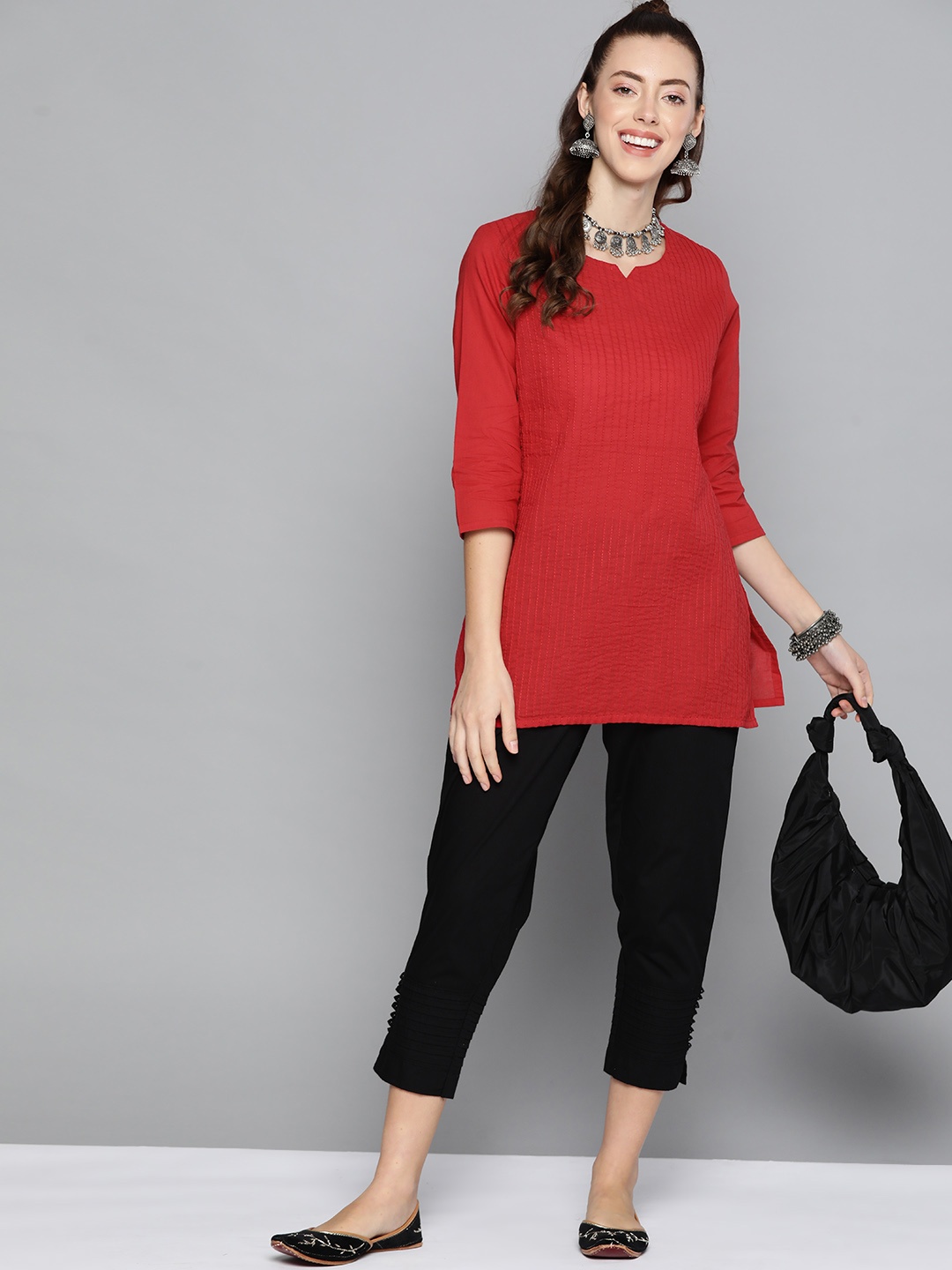 

HERE&NOW Women Red Pintux Detail Kurti