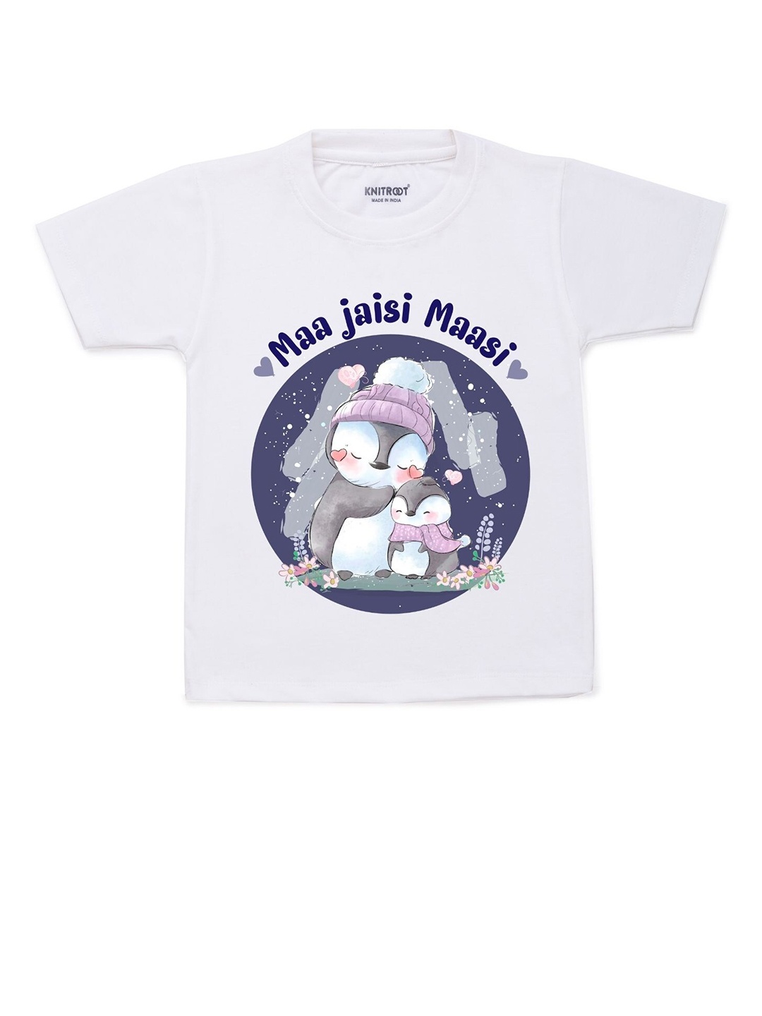 

KNITROOT Unisex Kids White & Navy Blue Printed T-shirt