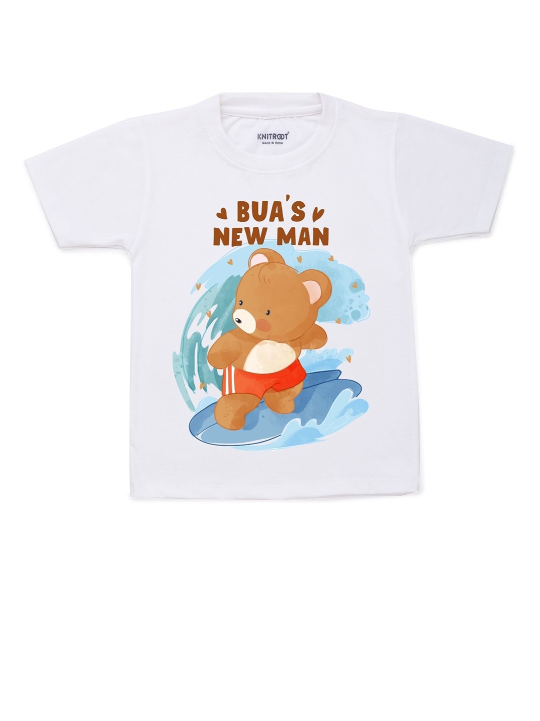 

KNITROOT Unisex Kids White & Brown Printed Cotton T-shirt