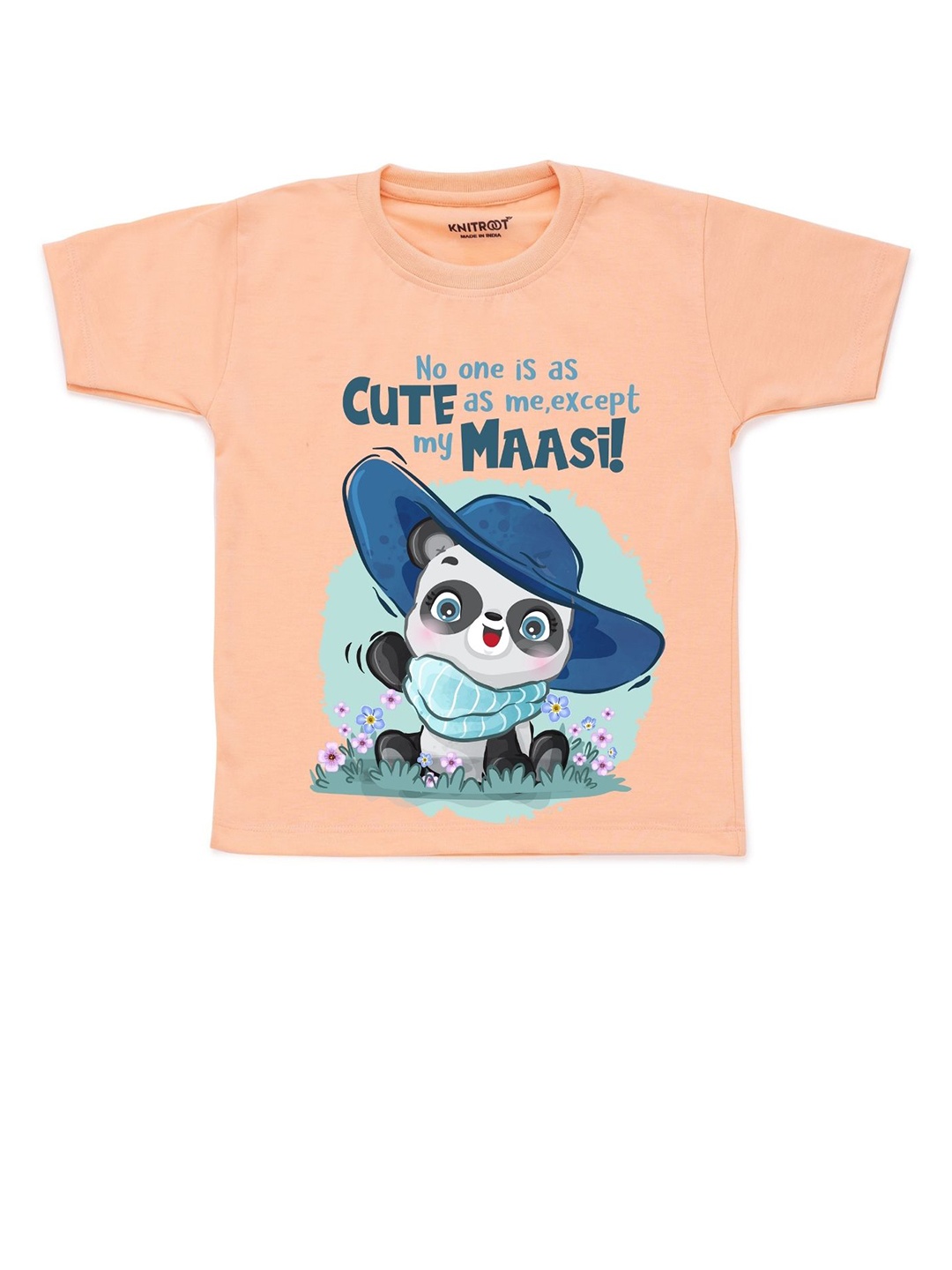 

KNITROOT Unisex Kids Peach-Coloured Cute My Maasi Printed T-shirt