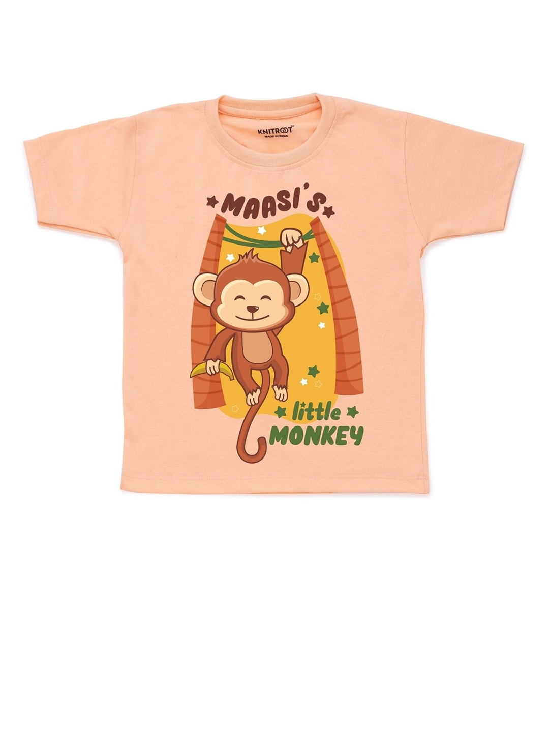 

KNITROOT Unisex Kids Peach-Coloured & Brown Printed T-shirt