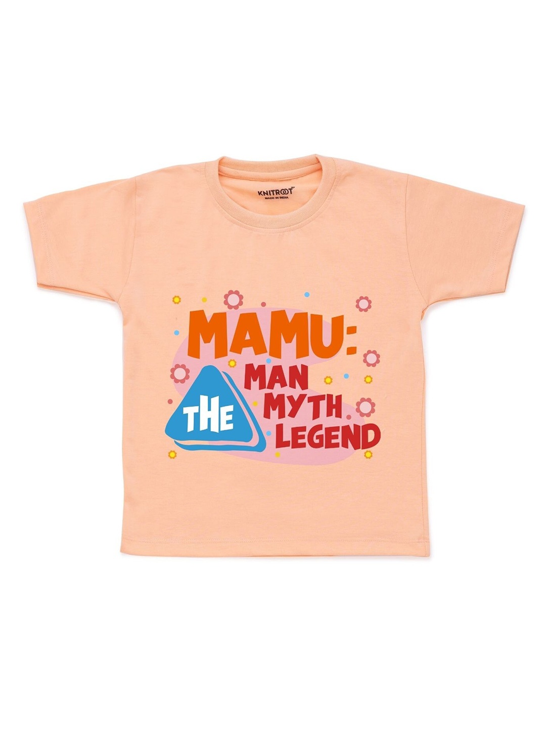 

KNITROOT Unisex Kids Peach-Coloured & Red Typography Printed T-shirt