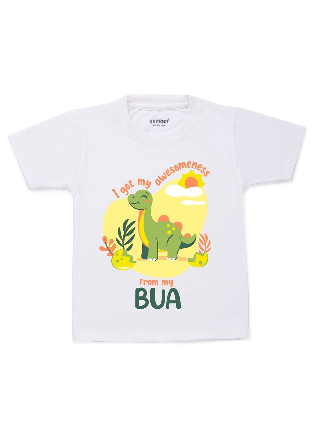 

KNITROOT Unisex Kids White & Yellow Printed Cotton T-shirt