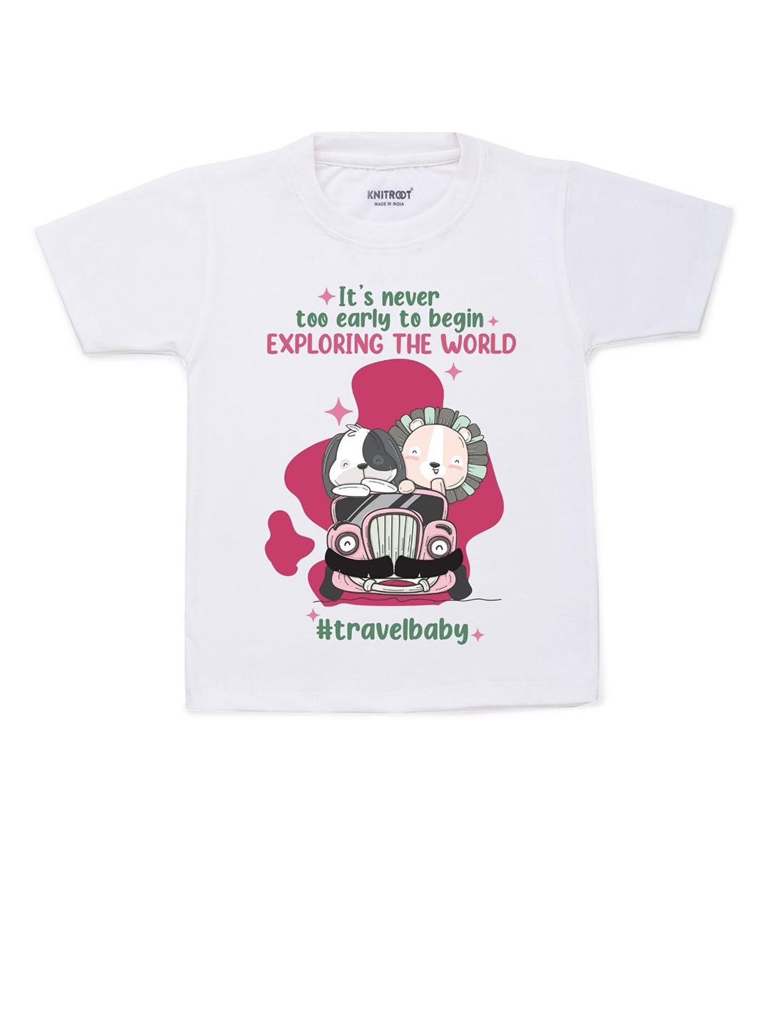 

KNITROOT Unisex Kids White & Pink Printed T-shirt