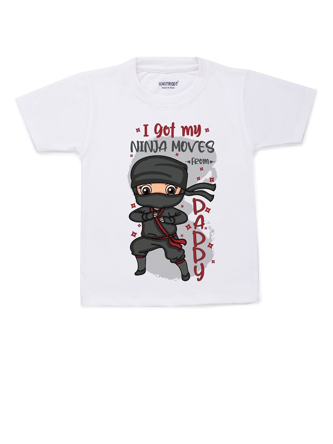 

KNITROOT Unisex Kids White Cotton Ninja Hattori Printed T-Shirt