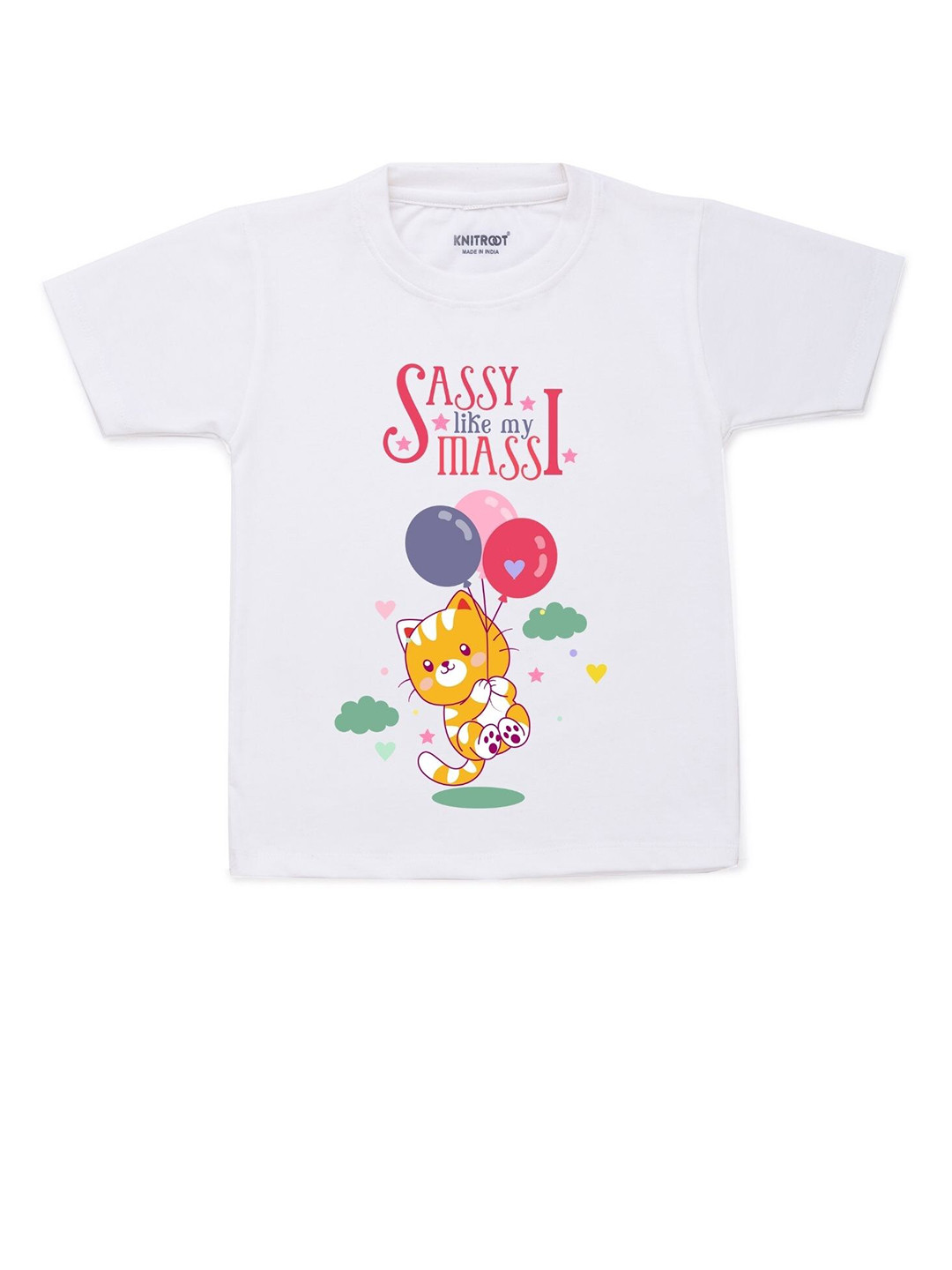 

KNITROOT Unisex Kids White & Pink Printed Cotton T-shirt