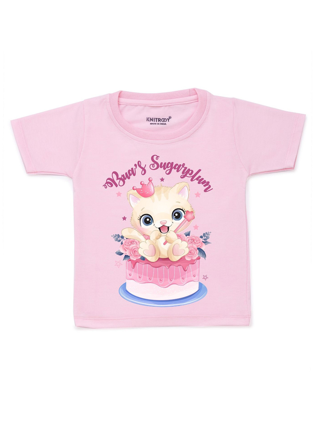

KNITROOT Kids Pink & Beige Printed T-shirt