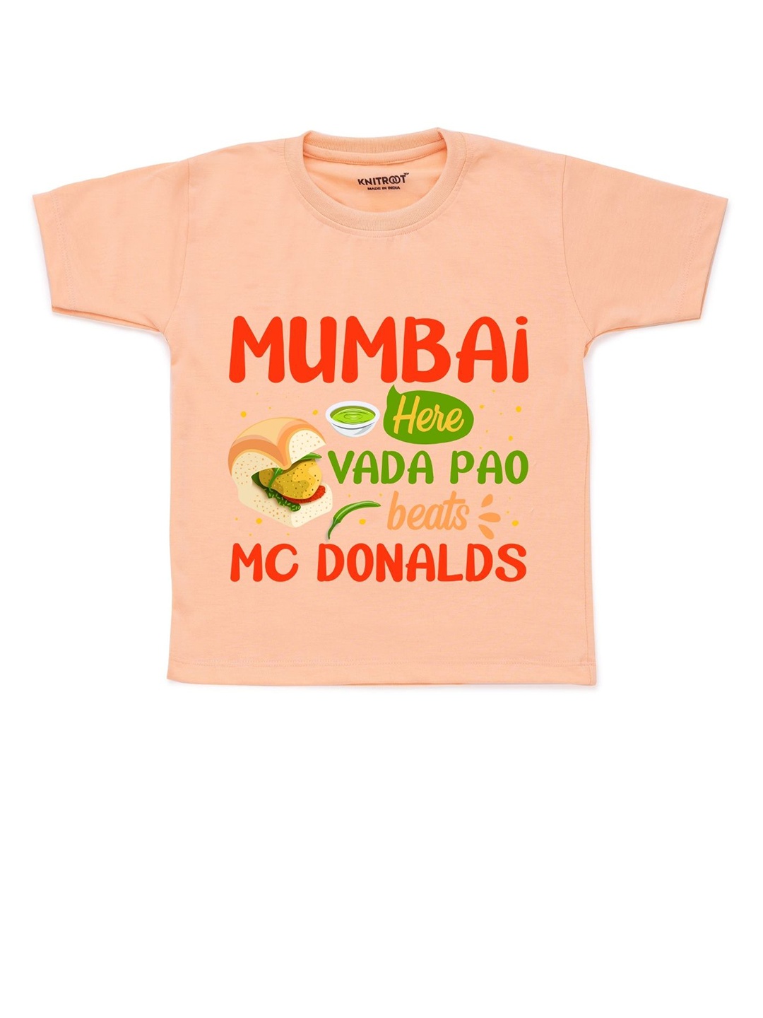 

KNITROOT Unisex Kids Peach-Coloured Cotton Typography Printed T-shirt