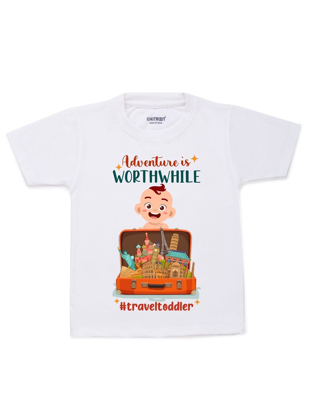 

KNITROOT Unisex Kids White Graphic Printed T-shirt