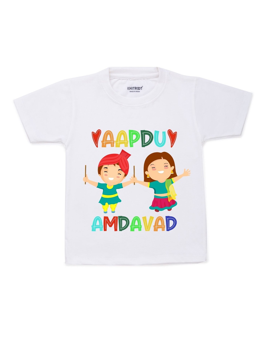 

KNITROOT Unisex Kids White & Red Aapdu Amdavad Printed T-shirt