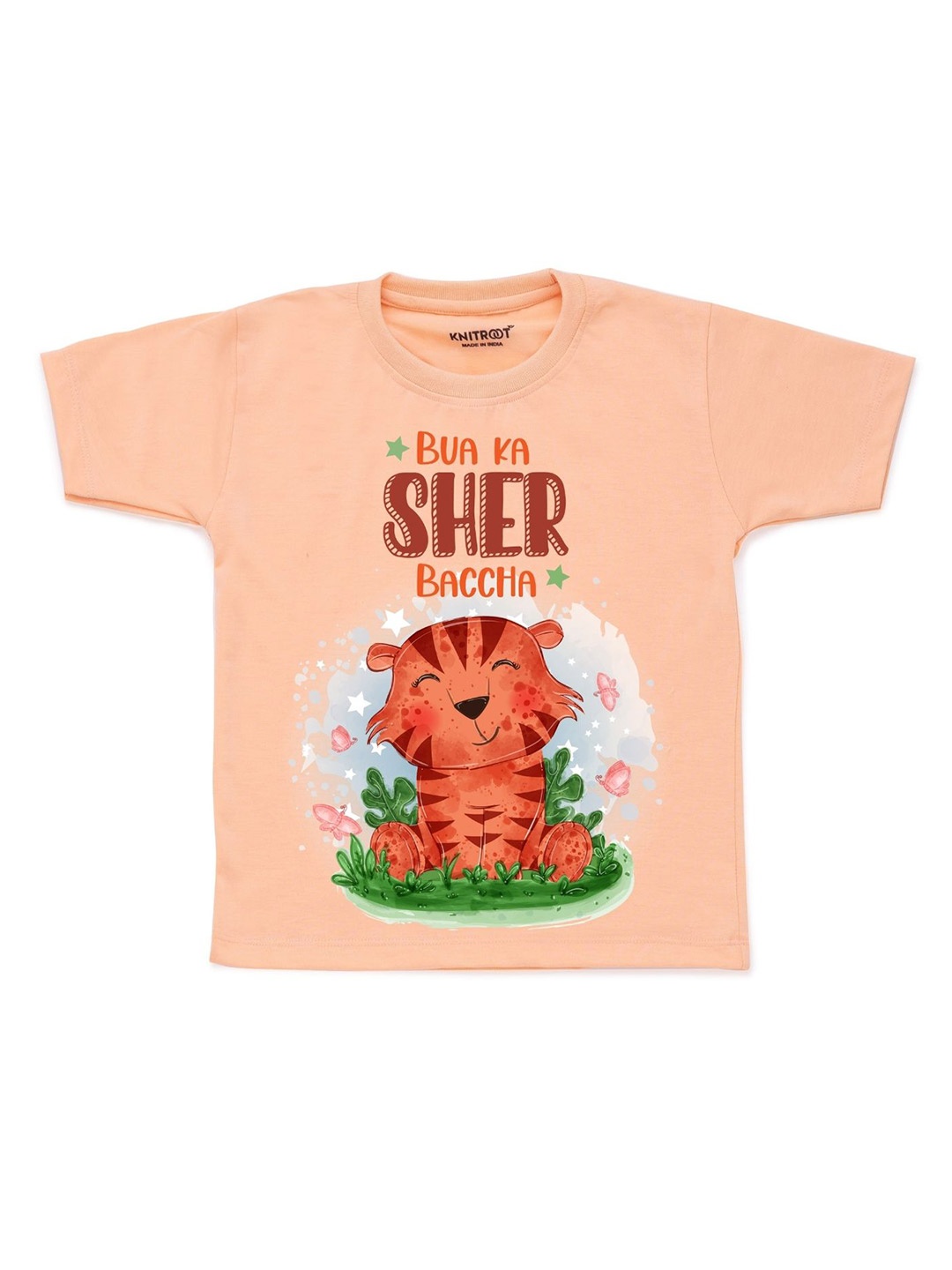 

KNITROOT Unisex Kids Peach-Coloured & Orange Printed T-shirt