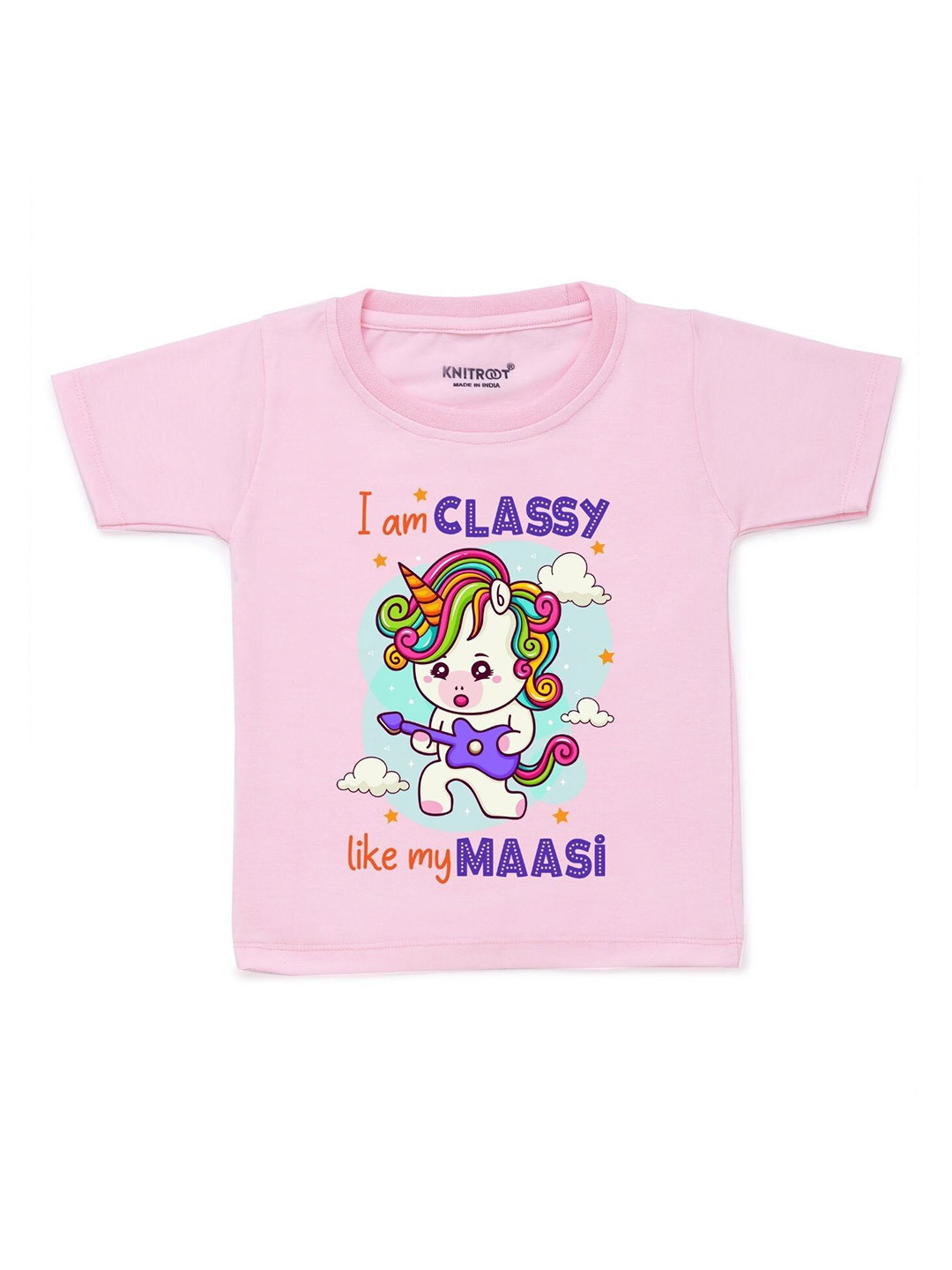 

KNITROOT Unisex Kids Pink & Blue Printed Cotton T-shirt