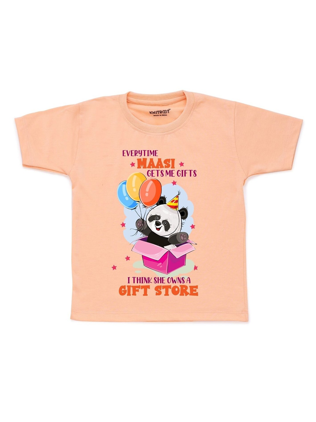 

KNITROOT Unisex Kids Peach-Coloured & Off White Typography Printed T-shirt