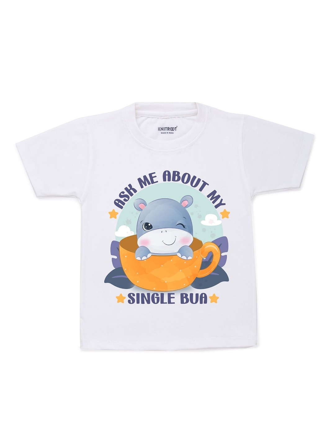 

KNITROOT Unisex Kids White & Blue Printed Cotton T-shirt