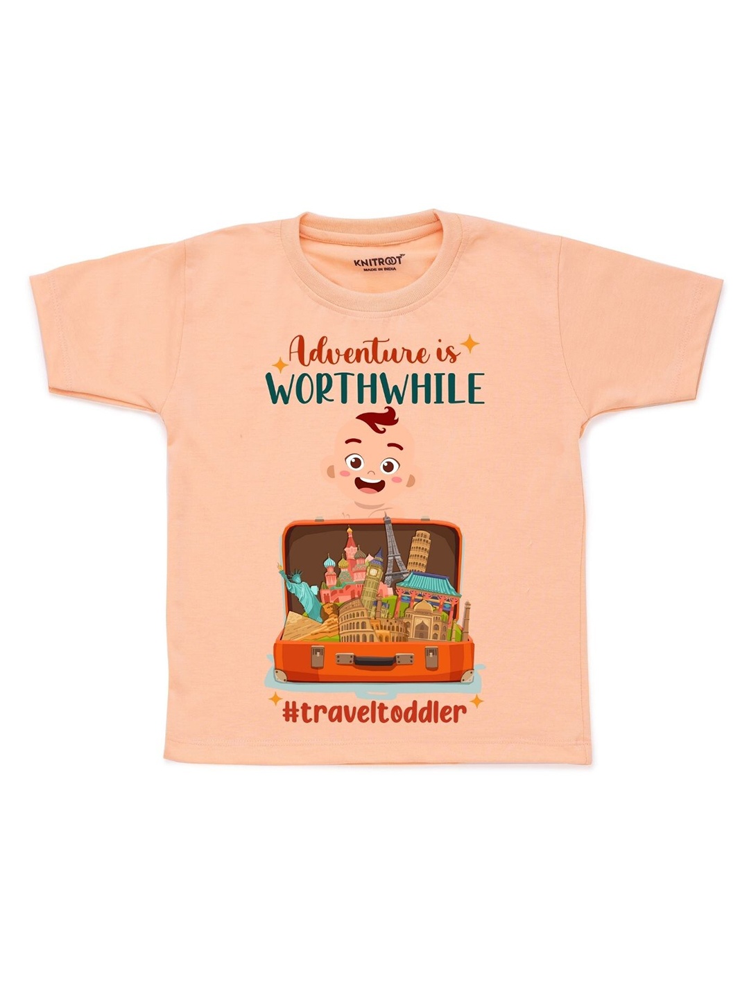 

KNITROOT Kids Peach-Coloured Printed T-shirt
