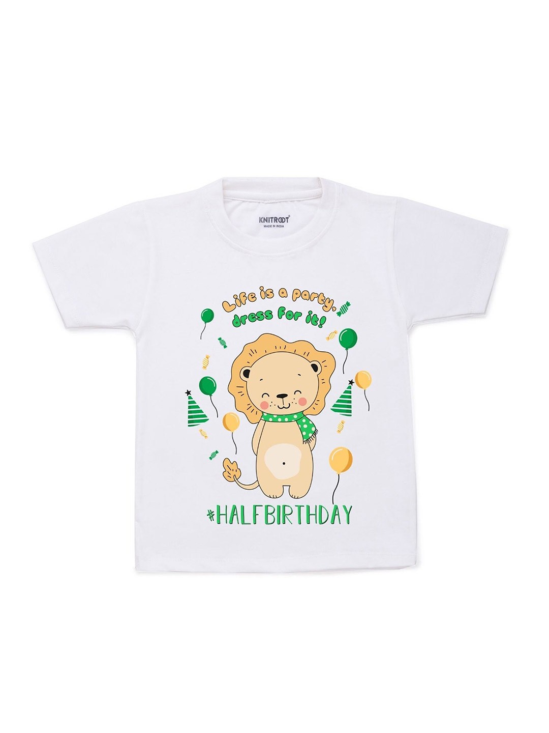 

KNITROOT Unisex Infant Kids White & Green Typography Printed T-shirt