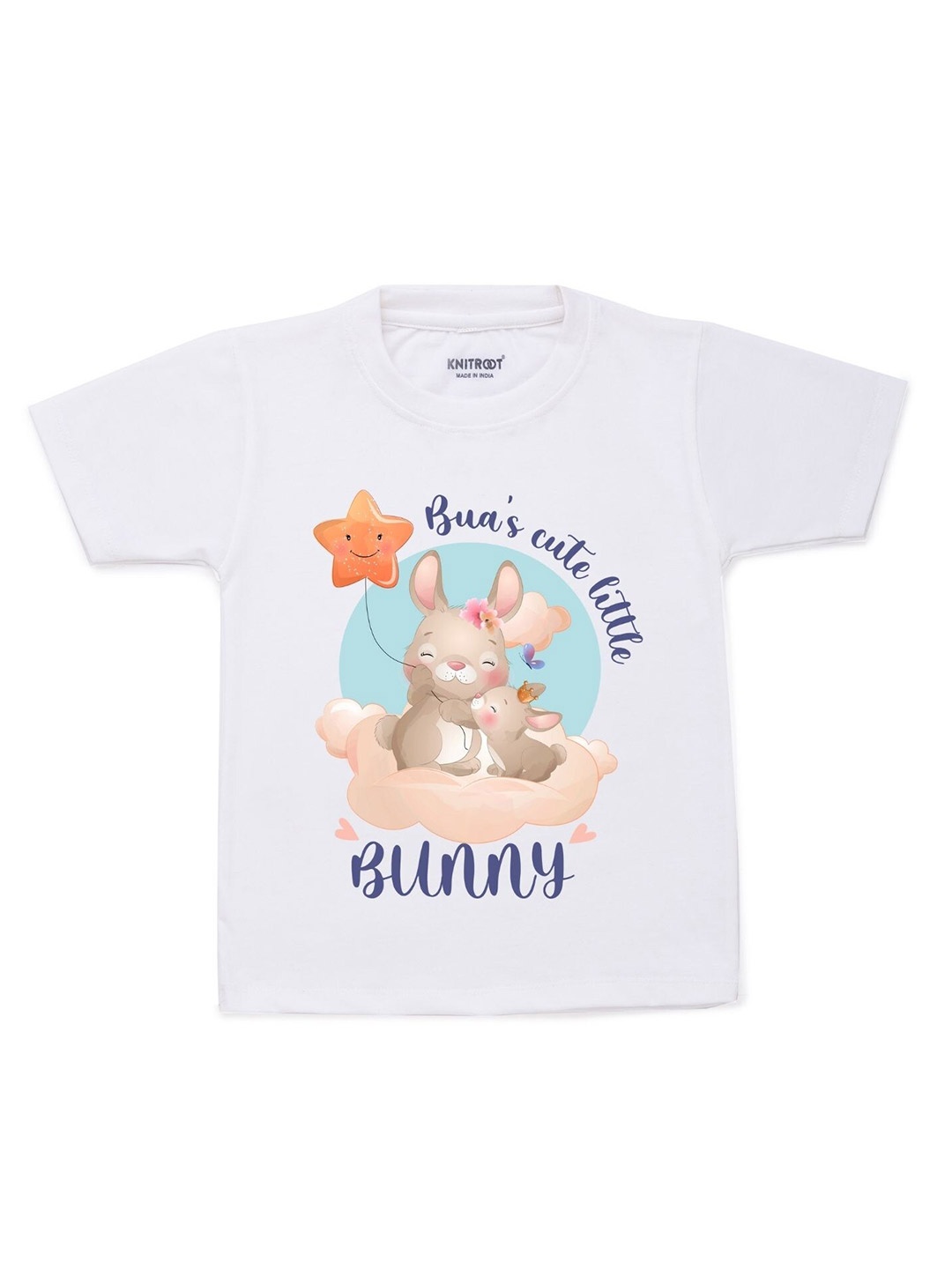 

KNITROOT Unisex Kids White Bunny Printed T-shirt