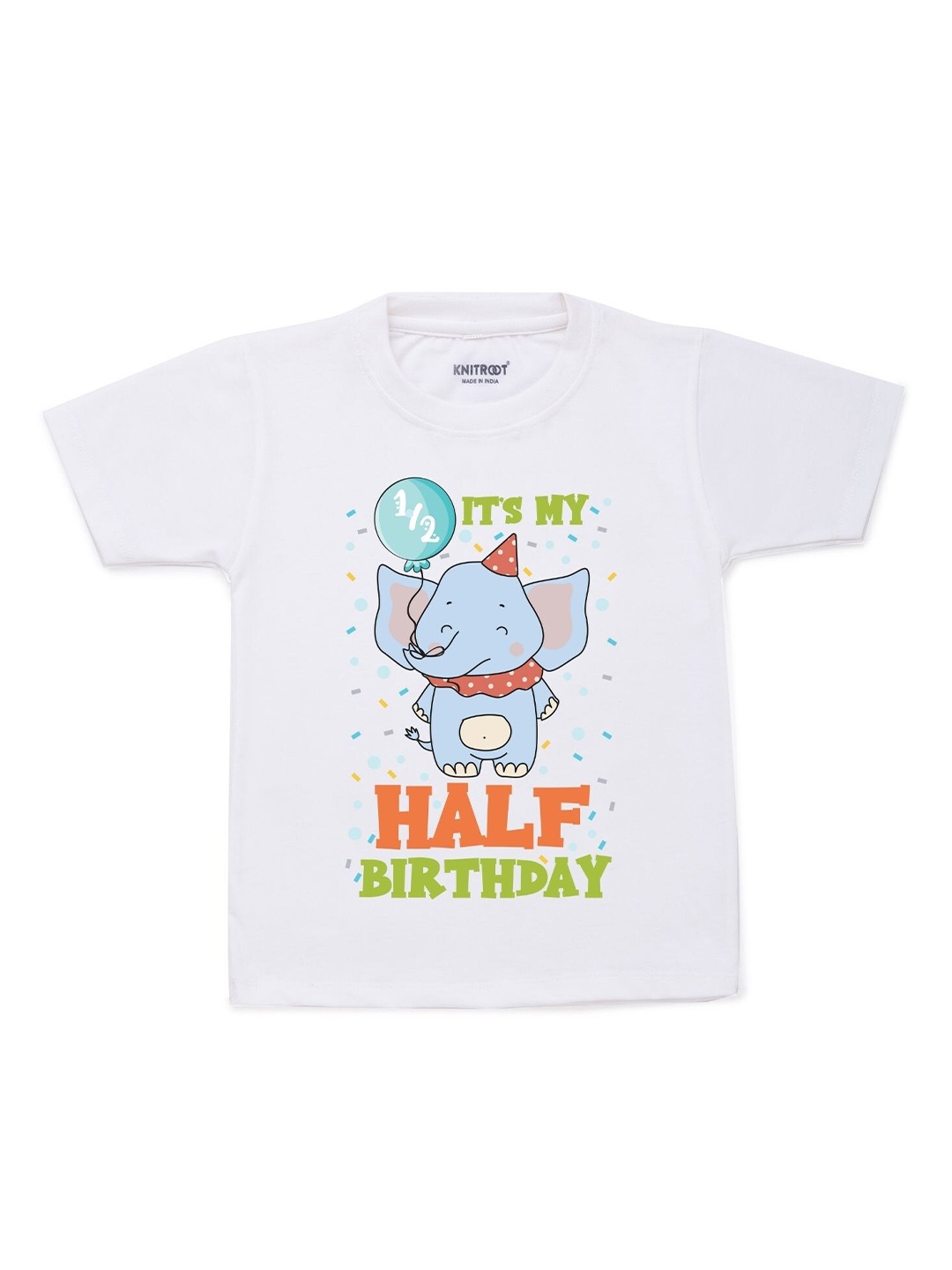 

KNITROOT Unisex Kids White Elephant Printed T-shirt
