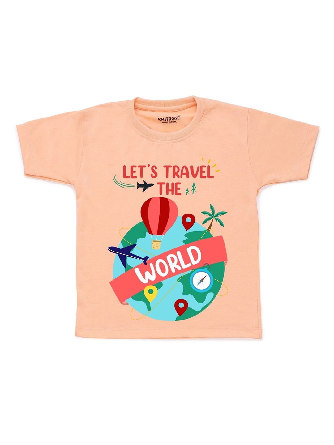 

KNITROOT Kids Peach-Coloured Printed Cotton T-shirt