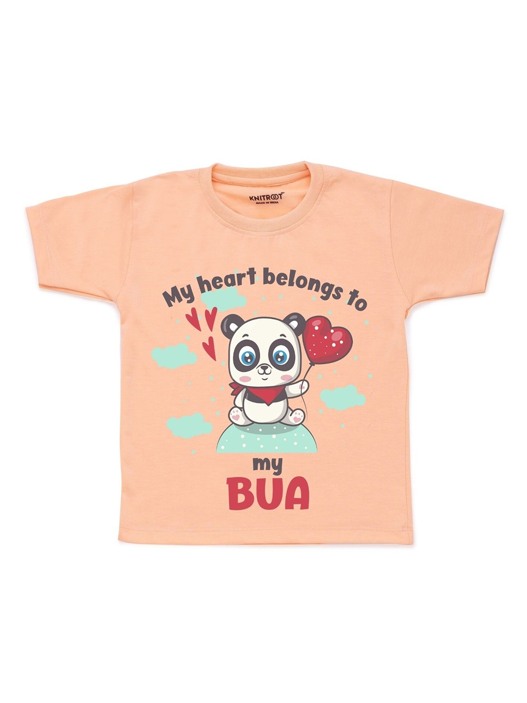 

KNITROOT Unisex Kids Peach-Coloured Belongs To My Bua Printed T-shirt