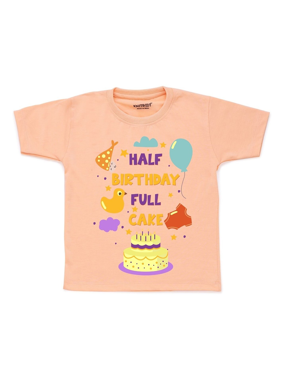 

KNITROOT Unisex Kids Peach-Coloured Typography Printed T-shirt