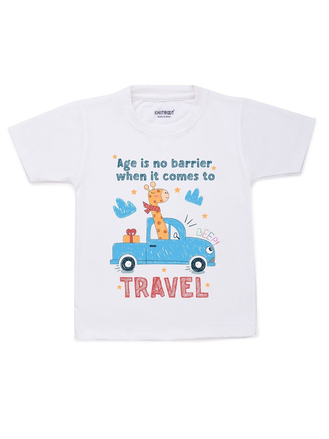 

KNITROOT Kids White Printed Cotton T-shirt